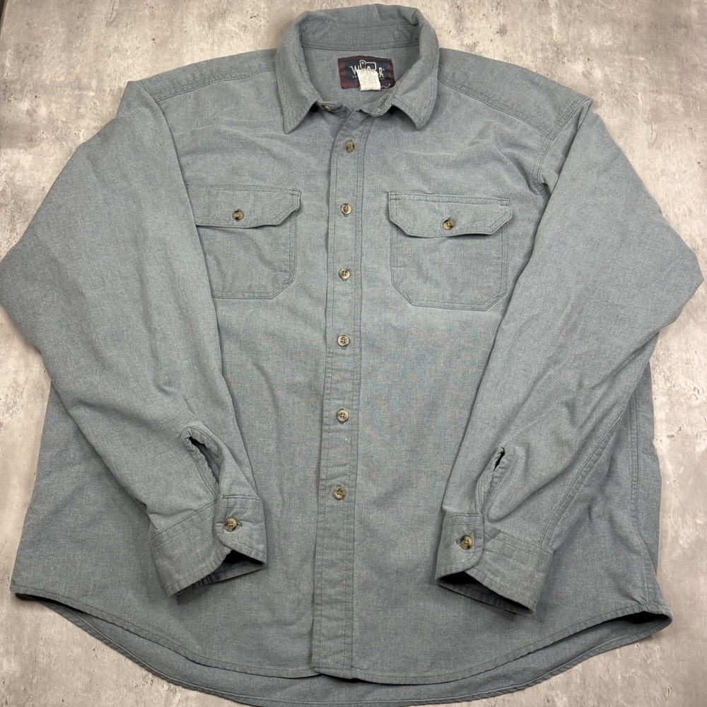 VTG Woolrich Solid Gray Flannel Cotton Shirt Men’s XL Long Sleeve Button-Up
